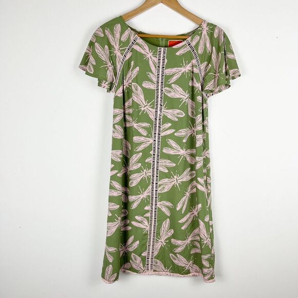ModCloth Dresses & Skirts - ModCloth Dragonfly Shift Dress Green Midi Shirt Sleeve Small​​​​